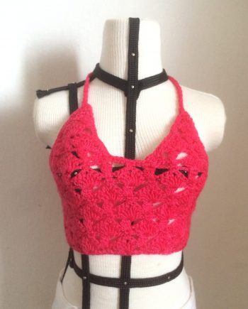SD13 - Crochet Top Red Fan (Button Back)